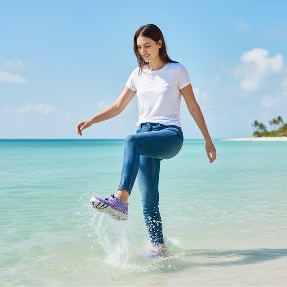 DOUSSPRT Shoes - Women’s Water Shoes Quick Dry Slip-On Aqua Sneakers Purple Mesh Size 36